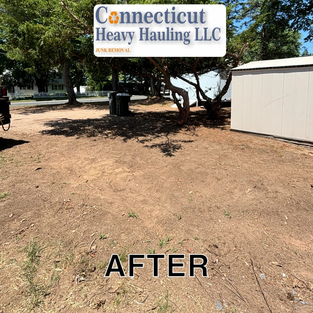 After photo: clean backyard with trimmed grass and cleared debris by Connecticut Heavy Hauling LLC